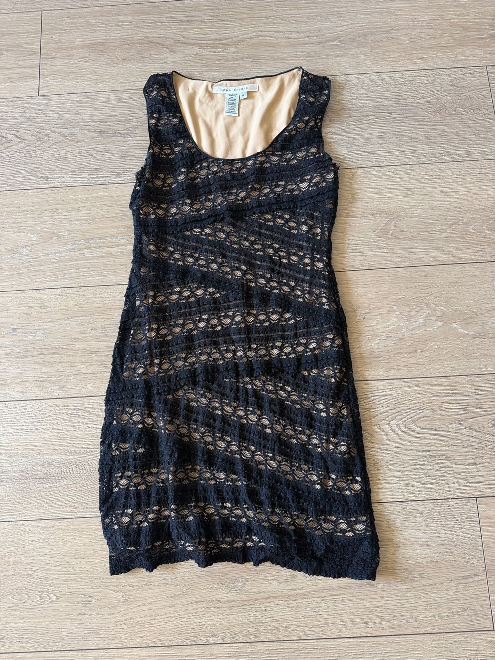 Max Studio Black Lace Midi Dress with Nude Lining